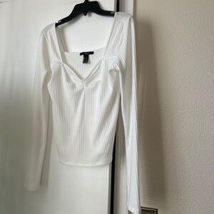 Forever 21 White Ribbed Long Sleeve Top